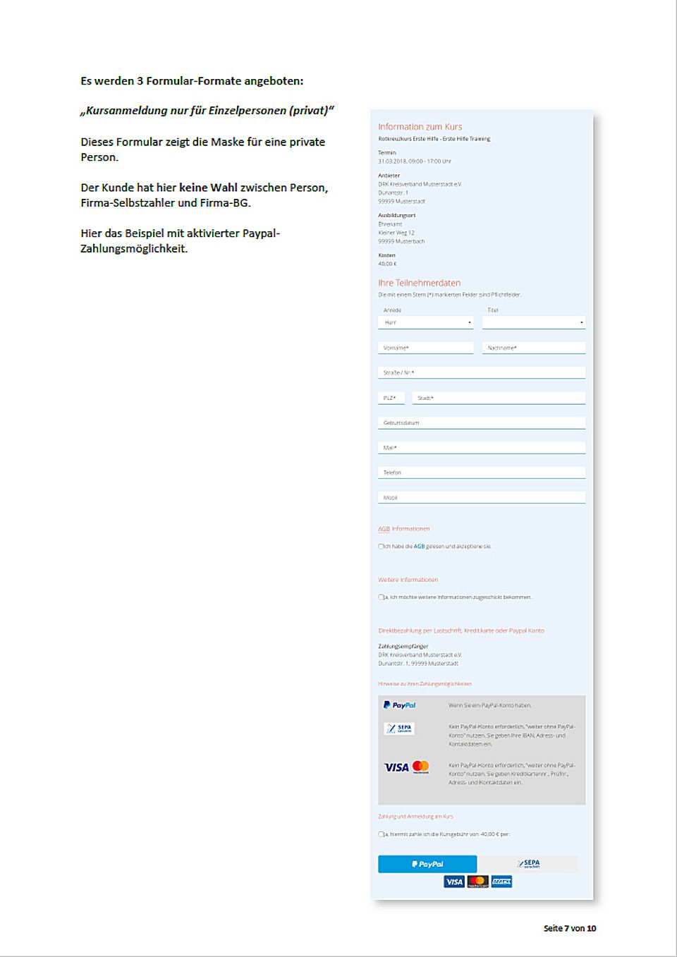 Kursanmeldung mit  drei Formularen