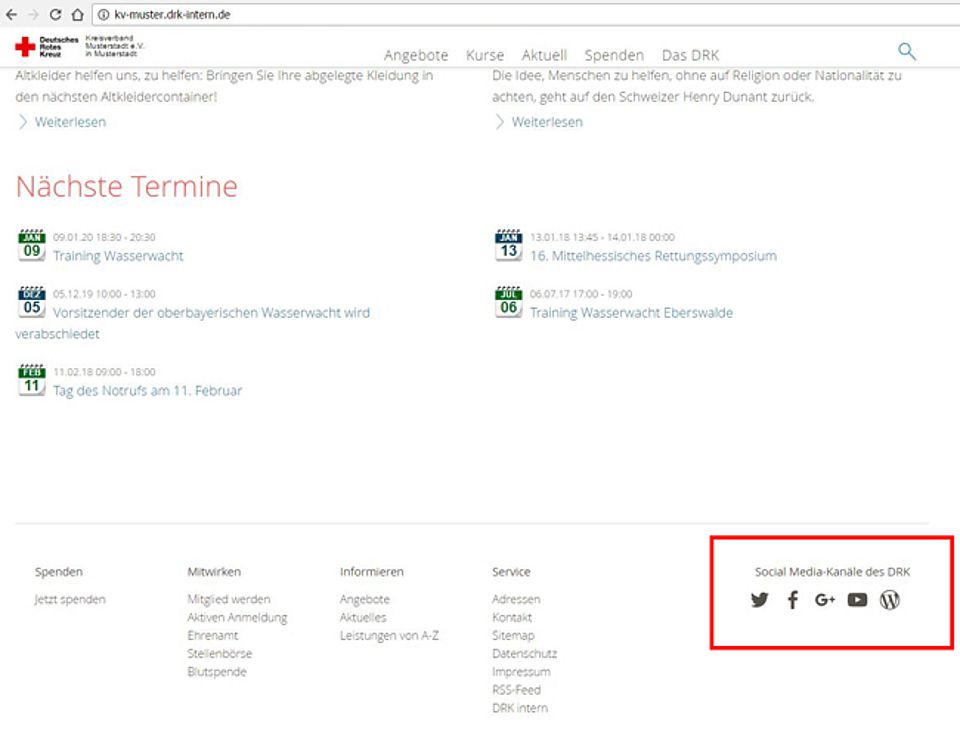 Socialmedialinks im Footer ändern