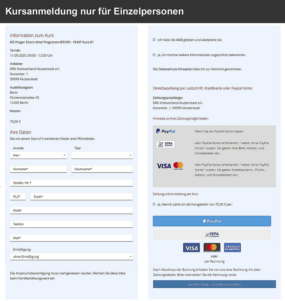 Kursanmeldung nur für Einzelpersonen