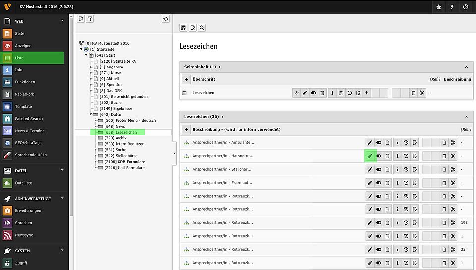 Bearbeiten der Hinweise zum Ansprechpartner, Rotkreuz-App etc.