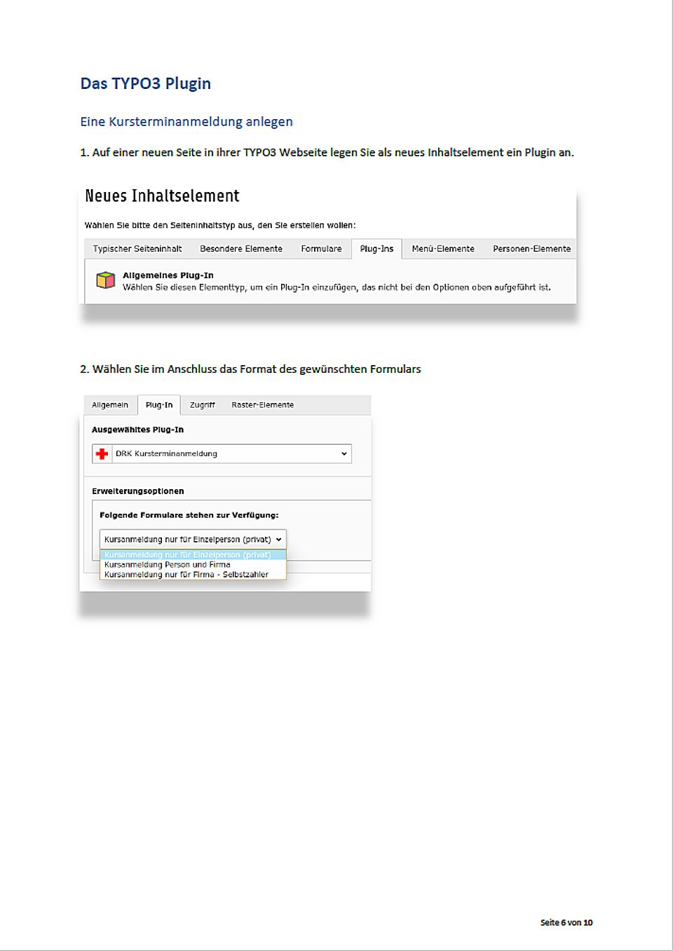 Kursanmeldung mit  drei Formularen