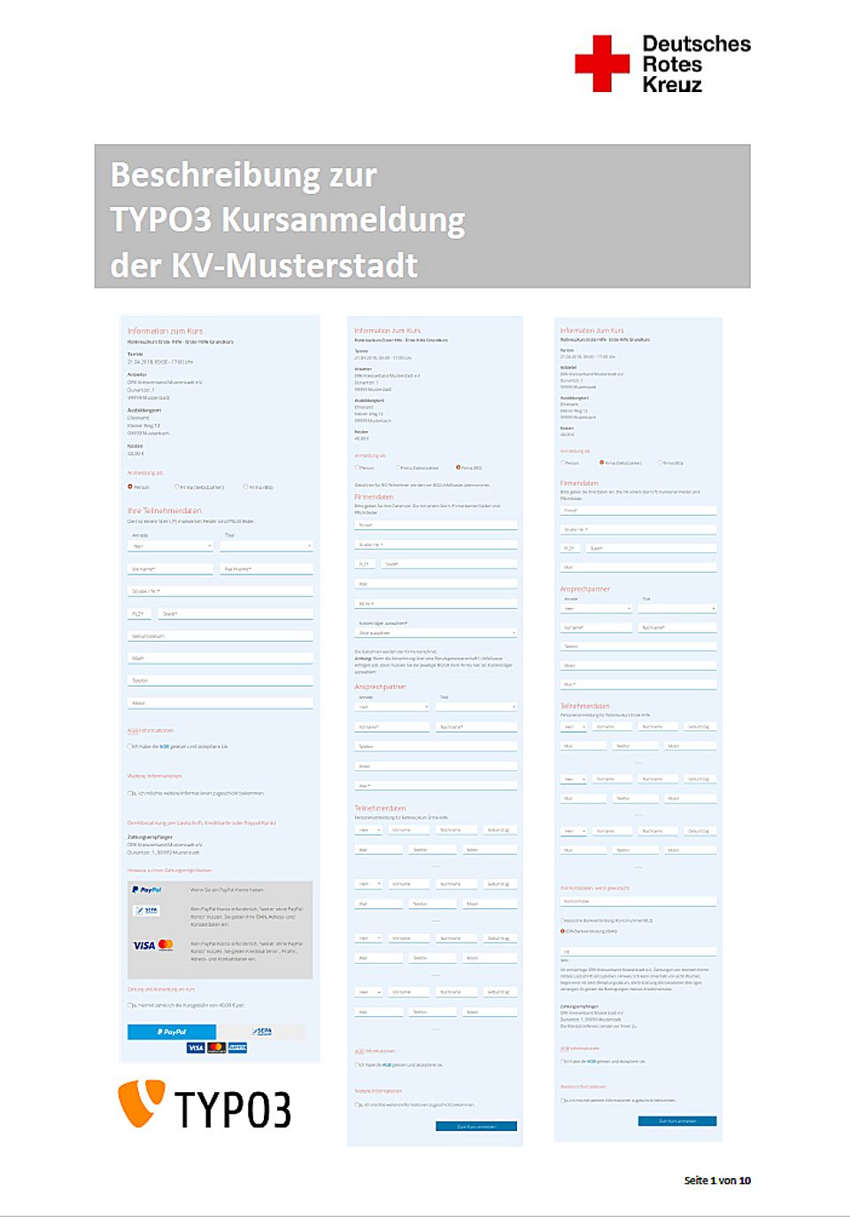 Kursanmeldung mit  drei Formularen