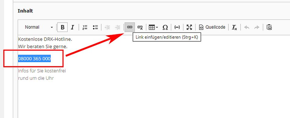 Hyperlink zur Servicetelefonnummer der Beratungszentren korrigieren