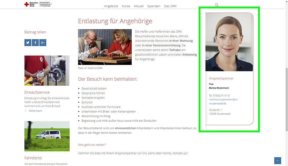 Bearbeiten der Hinweise zum Ansprechpartner, Rotkreuz-App etc.