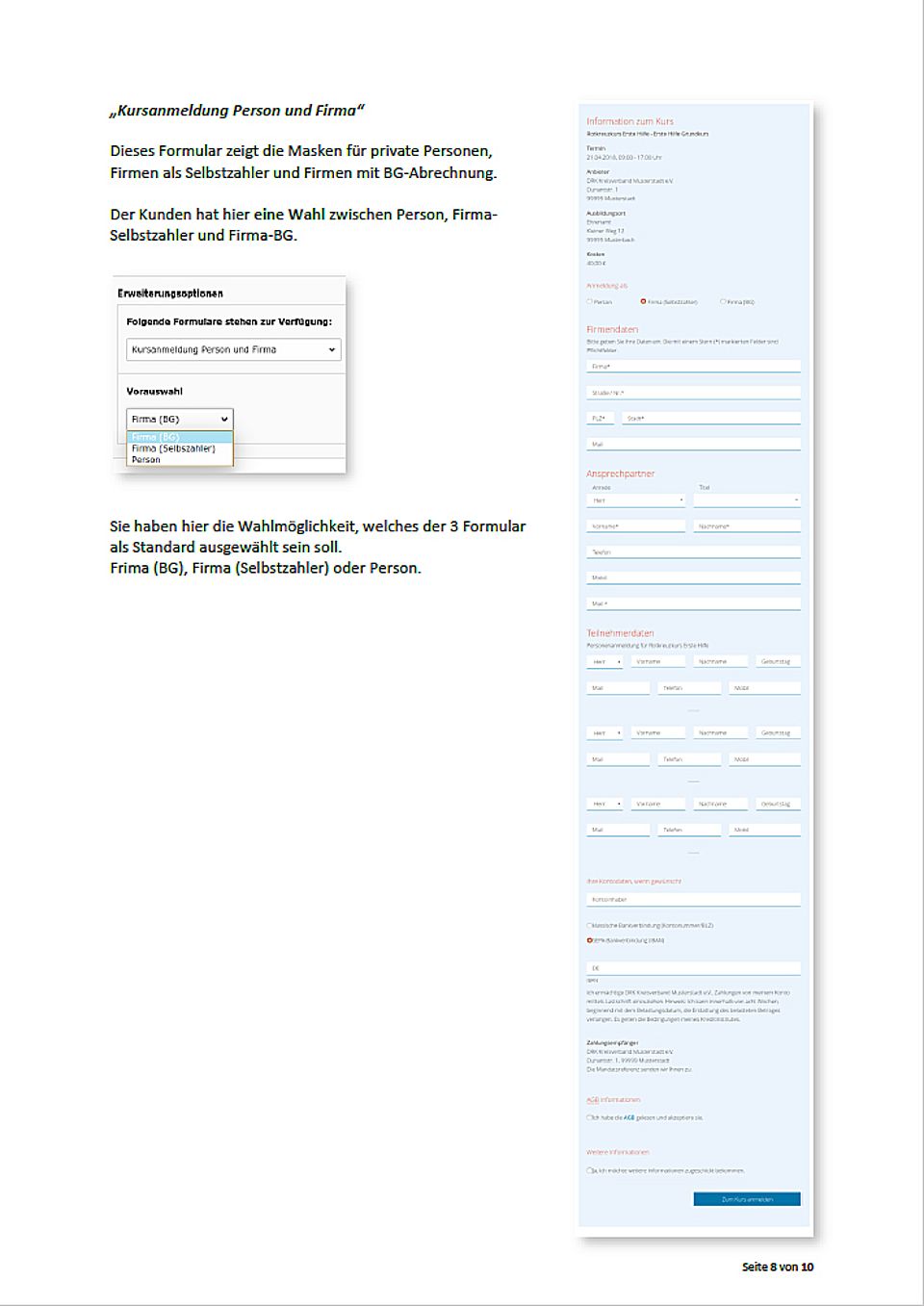 Kursanmeldung mit  drei Formularen