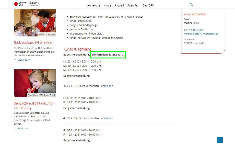 Den Zusatz im Titel von KiFam-Kursen ein- oder ausblenden - Einstellung im Frontend