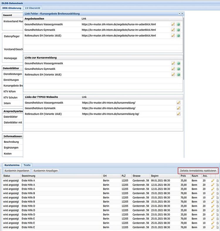 Automatisierte Linkprüfung bei Kursen