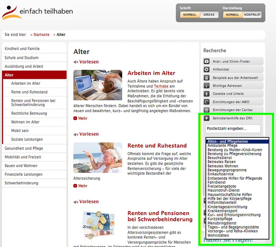 Die Webseite "einfach teilhaben" nutzt die DRK vor Ort Suche