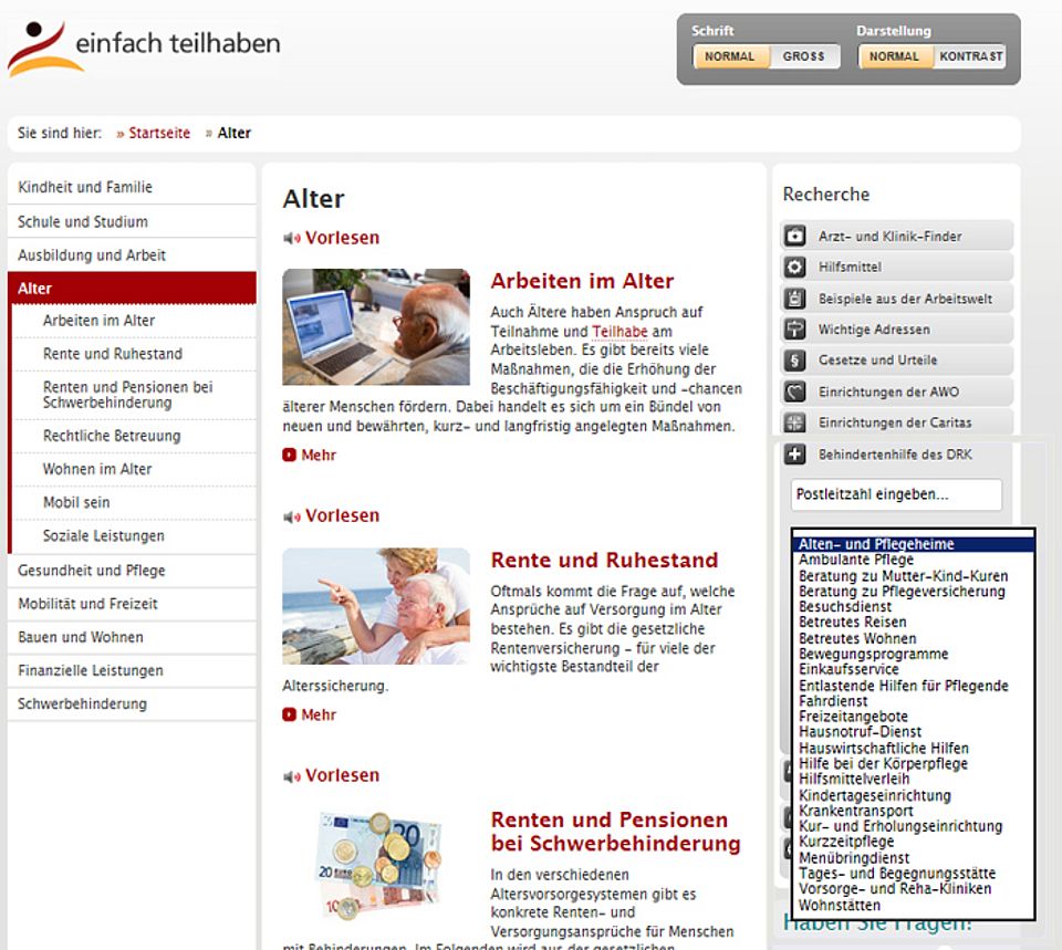 Die Webseite "einfach teilhaben" nutzt die DRK vor Ort Suche