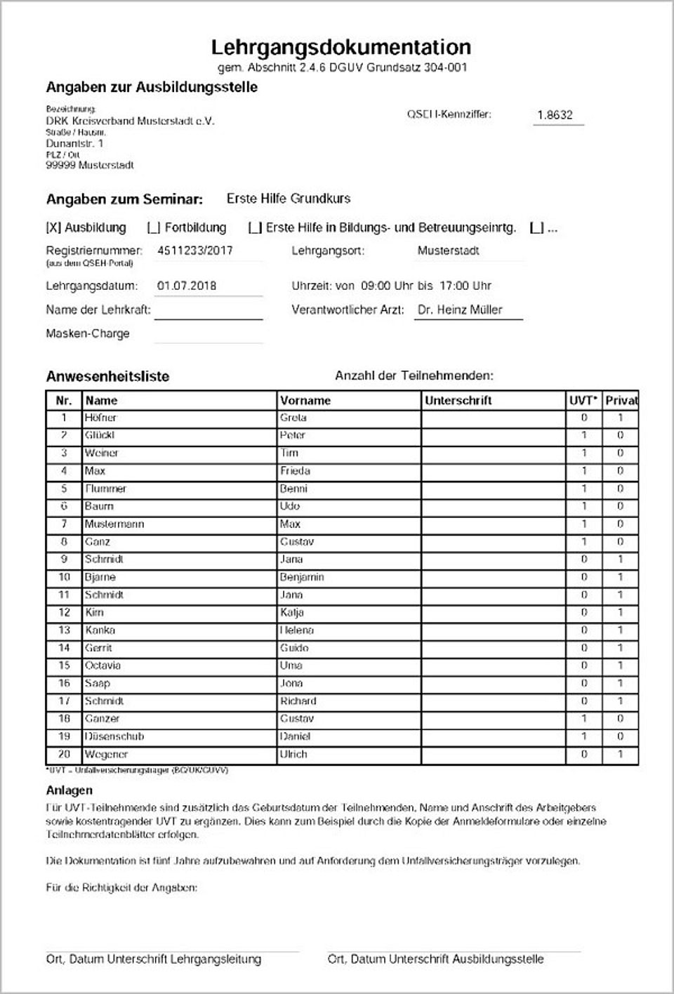 Anlage: Neue Lehrgangsdokumentation
