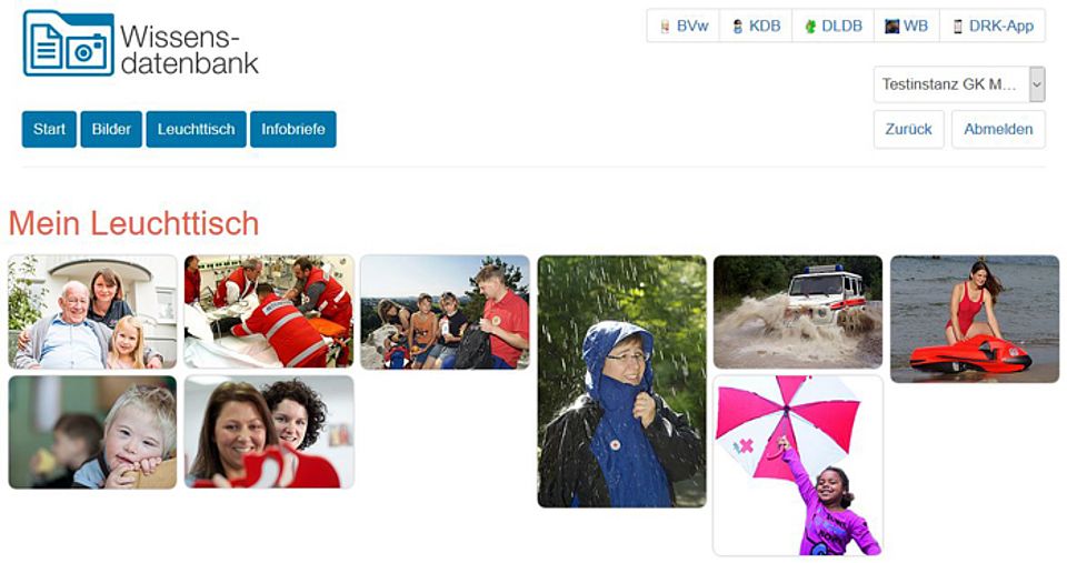 Zum einfacheren Handling der Bilder wurde der Wissensdatenbank ein Leuchttisch hinzugefügt. Dieser funktioniert wie ein Warenkorb in einem Shop-Portal.