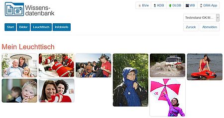 Zum einfacheren Handling der Bilder wurde der Wissensdatenbank ein Leuchttisch hinzugefügt. Dieser funktioniert wie ein Warenkorb in einem Shop-Portal.