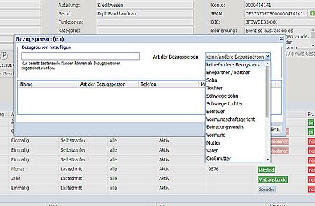 Nur bereits bestehende Kunden können als Bezugspersonen zugeordnet werden.
