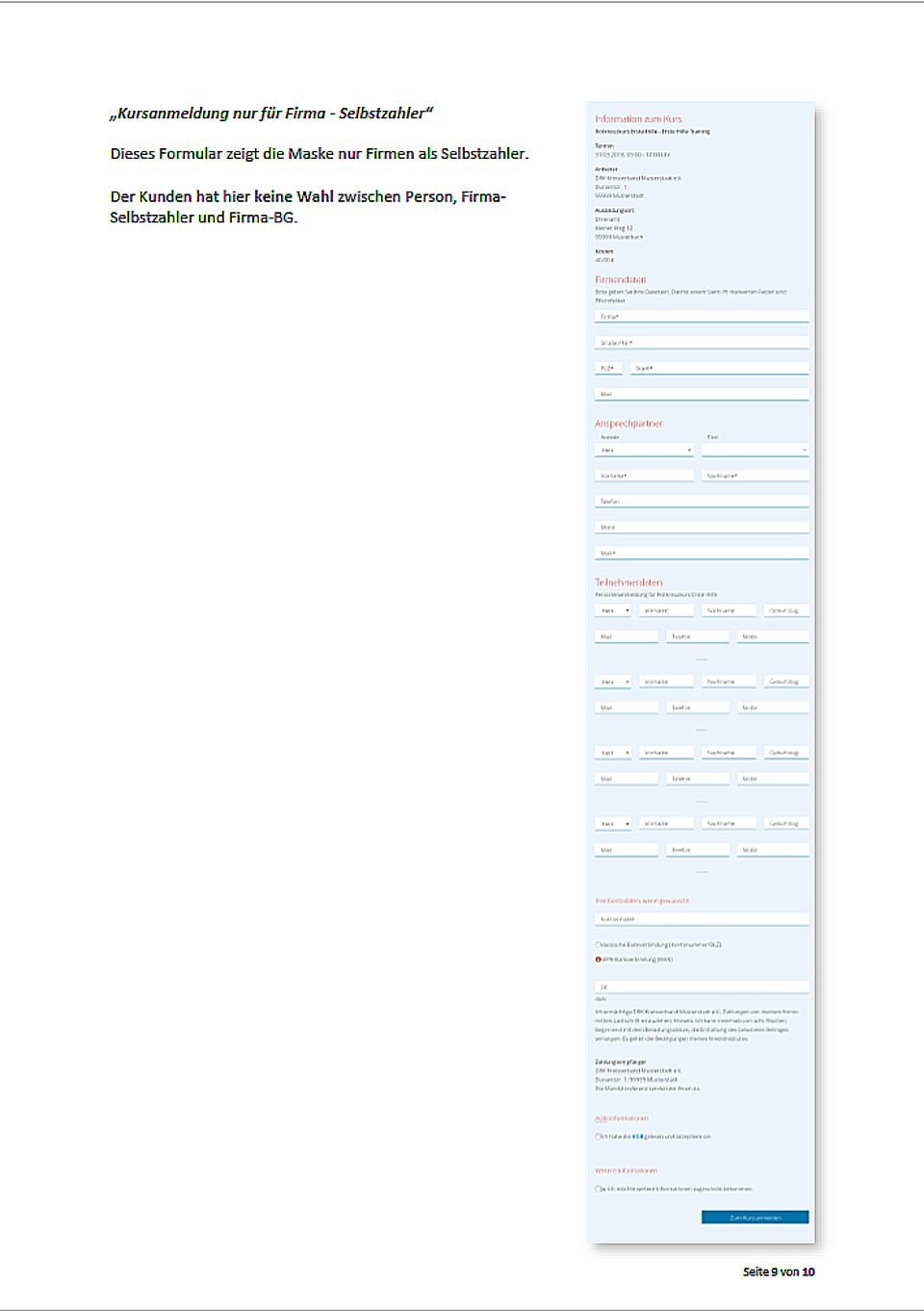 Kursanmeldung mit  drei Formularen