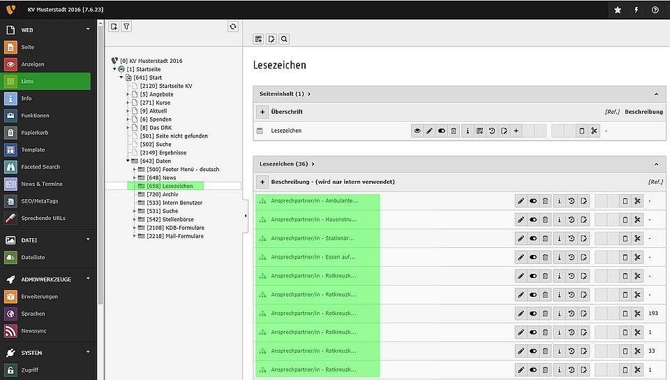 Bearbeiten der Hinweise zum Ansprechpartner, Rotkreuz-App etc.