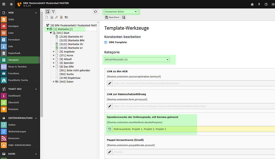 Spendenzwecke der Onlinespende festlegen