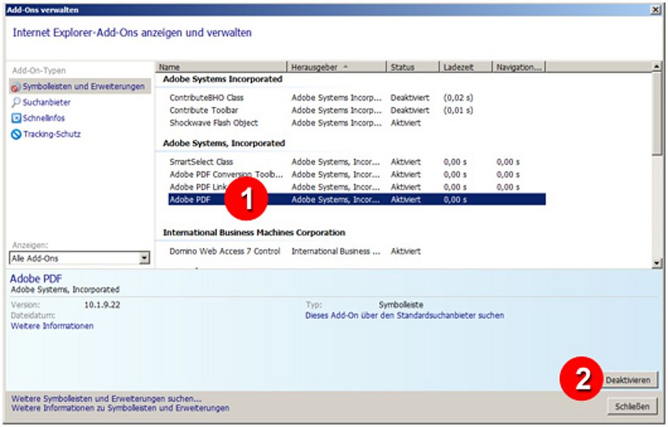 PDF-Plugin deaktivieren unter Internet Explorer