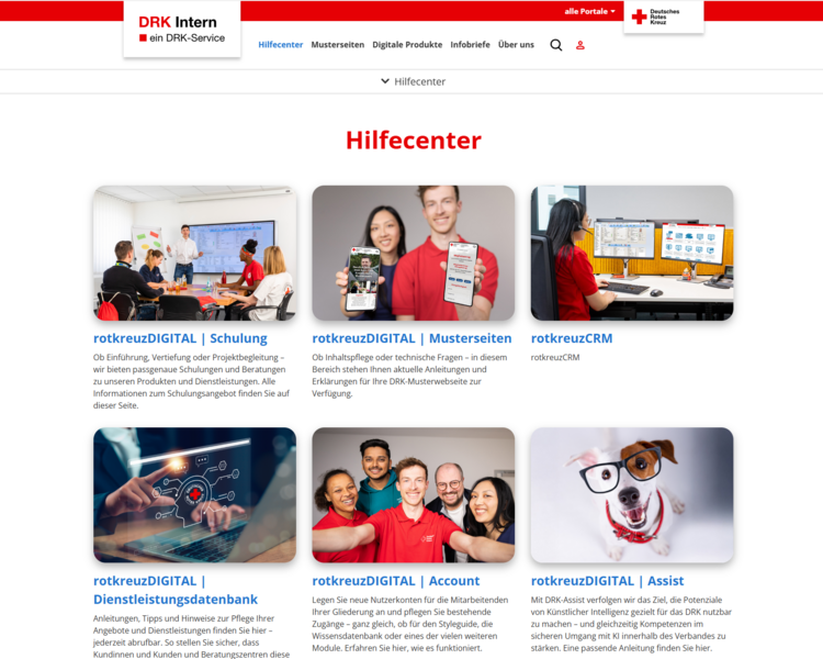 Screenshot der Seite Hilfecenter