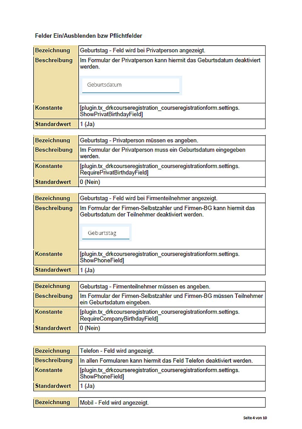 Kursanmeldung mit  drei Formularen